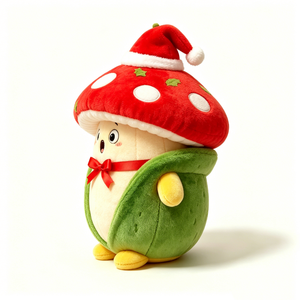 Peluche de Hongo Verde Personalizado para Navidad, Juguete de Peluche de Hongo Navideño con Gorro de Santa y Lazo - Product Image 2