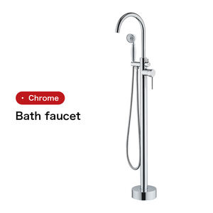 ชุดก๊อกน้ำอ่างอาบน้ำแบบตั้งพื้น 2 ฟังก์ชัน ตัวก๊อกทองเหลือง - ช่องน้ำออกหมุนได้ ติดตั้งมุม แบบยุโรป พร้อมฝักบัวแบบโทรศัพท์ - Product Image 2