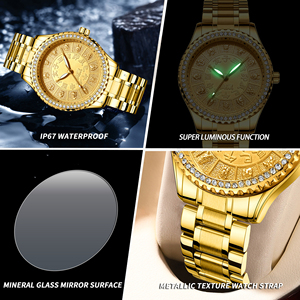<span class=keywords><strong>Montre</strong></span> pour <span class=keywords><strong>homme</strong></span> FNGEEN, cadran serti de diamants plaqué or, 12 signes du zodiaque, bracelet en acier inoxydable, étanche, design Dragon Phoenix - Product Image 6