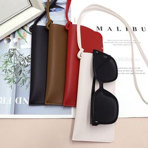 Minimalist Pu Leather <b>Glasses</b> Pouch Soft Vertical Eyewear Pouch with String Travel Necklace Sunglasses Bag - Product Image 1