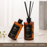 Bouteille en verre ambré pour huiles essentielles, recharge d'arôme, bouchon noir, étiquette à bordure dorée, 260 ml, diffuseur à bâtonnets, aromathérapie domestique