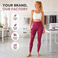 Leggings de yoga taille haute pour femme, extensibles dans quatre directions, respirants, légers, anti-transpiration, avec poches, longueur intégrale, couleur rouge baie, vente en gros