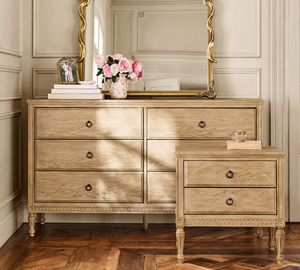 French Vintage Solid Wood 6-Drawer Chest of Drawers &amp; 2-Drawer <strong>Bedside</strong> <strong>Table</strong> with Carved Legs, <strong>Antique</strong> Bedroom Storage Furniture - Product Image 5