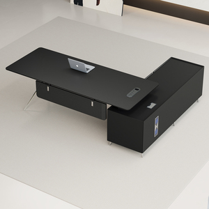 Escritorio Ejecutivo Negro de Diseño Moderno, Mesa Grande para Jefe con Gabinete Lateral de Almacenamiento - Product Image 1