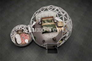 Tenda Luxo High-end Hotel tenda casa 6M + 3M collegato con doppi vetri in vetro geodetica tenda a cupola per <span class=keywords><strong>Glamping</strong></span> <span class=keywords><strong>Resort</strong></span> - Product Image 4