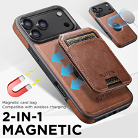 Coque de téléphone SUTENI pour iPhone 18 Pro Max avec chargement sans fil, support magnétique pour cartes, 2-en-1, en similicuir, compatible avec les modèles 17, 16 Plus, 15, 14, 13, 12