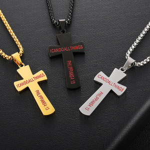 E1505 Monili di Modo Degli Uomini Del Ragazzo POSSO FARE TUTTE LE COSE Catena Collana In Acciaio Inox Bibbia Verse Da Baseball Croce Pendente Della Collana - Product Image 4