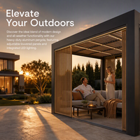 Pergola extérieure motorisée à lames orientables en aluminium thermolaqué avec éclairage RGB contrôlé par application et capteur de pluie automatique