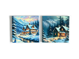 Sous-plat décoratif en céramique motif paysage de <span class=keywords><strong>chalet</strong></span> alpin enneigé de Noël, anti-brûlure, pour cuisine et table - Product Image 4