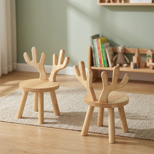 Silla Infantil de Madera con Respaldo de Asta de Ciervo, Asiento Redondo, Estilo Escandinavo, Ecológica - Product Image 3