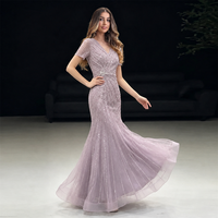 Robe de soirée sirène en gros, ornée de perles et de paillettes, col en V, manches courtes, longueur ras du sol, robe de bal formelle sur mesure