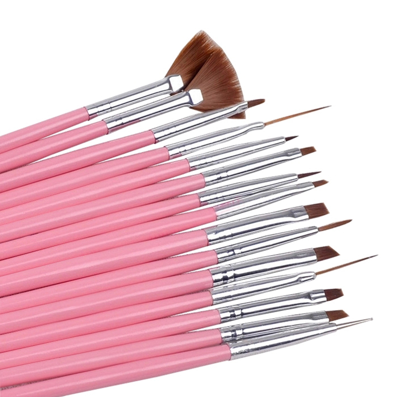 Professional pink white wood handle nylon bristle paint kolinsky nail art brush set