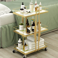 Chariot de Salon de Beauté Nouveau Design 3 Niveaux pour Pédicure, Spa et Onglerie, Chariot Doré avec Roues Verrouillables