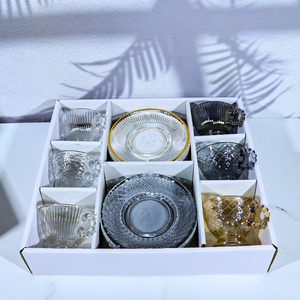 ชุดแก้วกาแฟชาแก้วใสสไตล์ยุโรปโบราณสีอำพันพร้อมจานรองขายส่งราคาถูก - Product Image 5