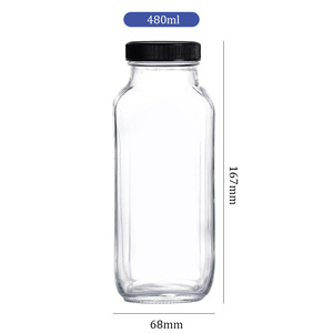 Miễn phí Mẫu 16oz 480ml thủy tinh vuông chai nước giải khát rỗng Smoothie/sữa/nước trái cây container với vít <span class=keywords><strong>cap</strong></span> biểu tượng tùy chỉnh tùy chọn - Product Image 3