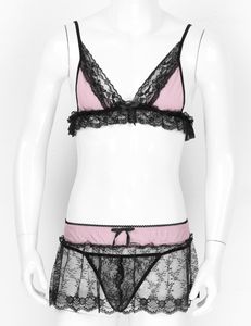 3Pcs Mens Adjustable Erotic Lace <strong>Lingerie</strong> Set <strong>Sissy</strong> <strong>in</strong> Bra and Panties - Product Image 3