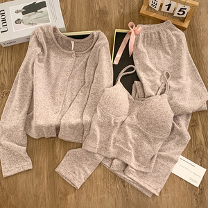 Ensembles <span class=keywords><strong>de</strong></span> vêtements <span class=keywords><strong>de</strong></span> nuit pyjamas hiver avec coussin d'allaitement rayonne cachemire fraisé peluche fronde pyjamas trois pièces vêtements <span class=keywords><strong>de</strong></span> maison pour femmes - Product Image 1