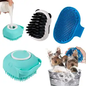 Pet Bathing Tool Set Grooming Shower Silicone Brush And Silicone Dog Bath Brush With Adjustable Ring Handle