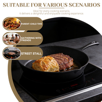 Poêle de cuisine, fourneau, brasero et grill, grande poêle à frire en fonte, poêle de chef, sans PFAS, pré-assaisonnée