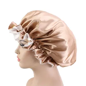 Satin Bonnet Custom Print Logo Shower Cap Night Sleep Cap Hair Cover Designer Bonnet For Women Adult