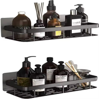 Étagère de douche noire autocollante, étagère murale d'angle pour salle de bain, crochets et rangements pour salle de bain et cuisine (noir)