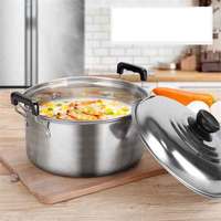 Lot de 10 Casseroles et Marmites en Acier Inoxydable Style Américain, Ensemble de Batterie de Cuisine Épaisse pour Soupes et Plats Profonds