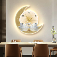 Tableau mural LED de luxe moderne, motif cygne lumineux, peinture décorative sur toile avec horloge, style Art Déco pour salon