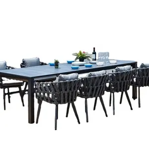 Moderne Aluminium Gartenmöbel Garten Set ausziehbare Esstisch Set China Rock grau Tischplatte Seil Hochzeit Rattan Stühle