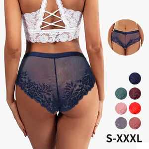 Atacado tamanho grande xxl transparente conforto mulheres imagem cheeky transparente mulher em flores roupa íntima com renda