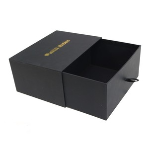 Custom Luxury <b>Gift</b> <b>Box</b> with UV Coating Sponge Lining Gold Foil Logo <b>Black</b> Slide Open Drawer Match - Product Image 1