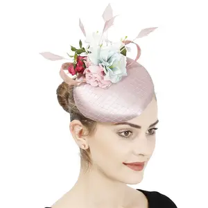 时尚优雅的派对缎子药盒迷人的女性正式帽子肯塔基德比带花发唇鸡尾酒帽