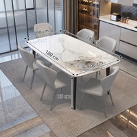 Ensemble de table à manger minimaliste en ardoise, 6 places, plateau en pierre frittée, pieds en métal, écologique, durable, appartement, maison, hôtel, restaurant