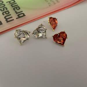 EHZK112-D rose Vintage chérie scintillante délicate petites boucles d'oreilles en laiton de luxe avec pierre de Moissanite pour cadeau - Product Image 4