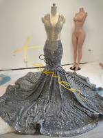 Ocstrade Robes de soirée pour femmes de grande taille Robes de soirée en strass élégantes à paillettes grises Cocktail de bal Robe de soirée Maxi pour femmes