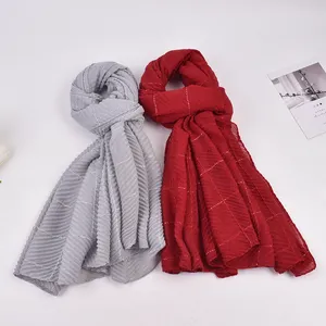 2023 Autumn and Winter New Solid Cotton Hemp Pleated Scarf Women's Versatile Plaid Long Shawl women scarf