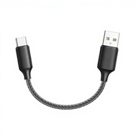 Kabel RAVIAD 15CM USB-C ke USB-A 3A Pengisian Cepat Ringan Berbahan Nilon Kepang untuk IPhone///Google-Hitam