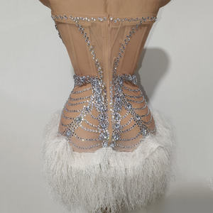 Novance Y5488 <span class=keywords><strong>Vestito</strong></span> Sexy <span class=keywords><strong>Senza</strong></span> <span class=keywords><strong>Spalline</strong></span> con Strass Luccicanti per Donna, Costume da Cantante con Orlo di Piume Bianche per Feste e Club - Product Image 4