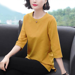 Korean Style Women's <b>Three</b> Quarter Sleeve T-Shirt Crew Neck Loose Fit Solid Color Daily Wear Polyester Fiber 038 - Product Image 3