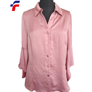 Vendita Calda <span class=keywords><strong>Missy</strong></span>/Petite/Più Poly Crepe di Raso Opaco Chiffon Dusty Rosa Campana Maniche Ladies 'Tessuto Camicia - Product Image 1