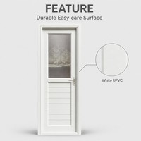 Porte battante moderne en PVC avec panneau supérieur en verre dépoli motif arbre, panneau inférieur à lames, serrure multipoints, joint EPDM, couleur personnalisée