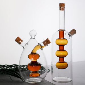Distributeur d'huile <span class=keywords><strong>et</strong></span> <span class=keywords><strong>de</strong></span> vinaigre 2-en-1 en verre fait main Jinbaijia, créatif, à double paroi, avec bouchon en liège pour la cuisine - Product Image 3