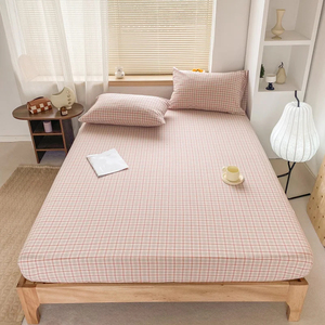 Drap-housse en coton à carreaux 300 fils, respirant, toutes saisons, pour adultes, usage domestique, durable, lavable, écologique - Product Image 1