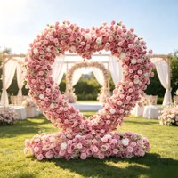 Support de fleurs artificielles en forme de cœur rose romantique pour la décoration de scène de mariage, de demande en mariage et de célébrations