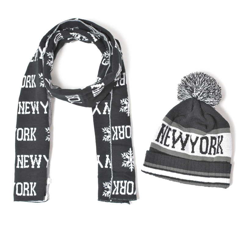 2022 зимние вязаные шапки и шарф с надписью Нью-Йорк, комплекты из двух предметов