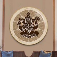 Décoration murale ronde en MDF Mandala Ganesha Éléphant Thaïlandais Bohème pour la maison, le restaurant, le spa et le salon