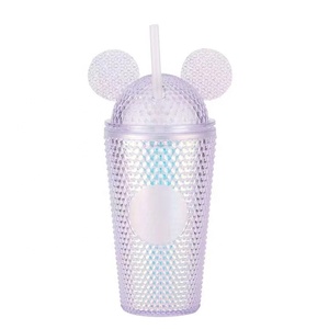 Vasos de plástico <span class=keywords><strong>Mickey</strong></span> con tachuelas de diamantes acrílicos de doble pared de 16oz con tapa de cúpula y pajita para regalo - Product Image 6