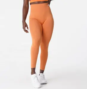 定制硅胶标志女性运动服健身打底裤高品质瑜伽锻炼NVGTN焦橙NV无缝打底裤