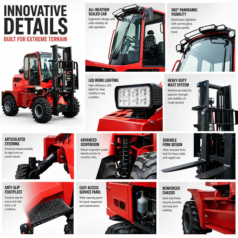 All Terrain 3 Ton 3.5ton 4ton 5ton Forklift Customized 4WD 4x4 All Rough Terrain Forklift Diesel Forklift Price For Sale · image 3
