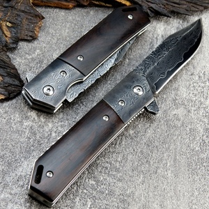 มีดพับเหล็กดามัสกัส HK ปรับแต่งได้ ด้ามไม้มะเกลือ ขายดี EDC สำหรับกิจกรรมกลางแจ้ง ตั้งแคมป์ เดินป่า รองรับ OEM DIY ขนาด 18.5 ซม. รับประกัน 1 ปี - Product Image 6