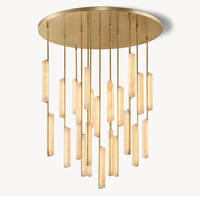 Lustre américain de luxe de 56 pouces, style moderne minimaliste, grand lustre en laiton et albâtre, LED, style italien, pour hall d'entrée, escalier